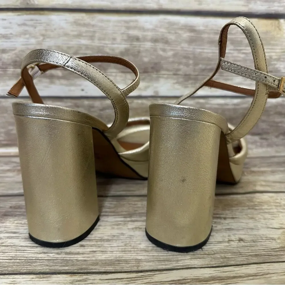 Anthropologie Gold Pearl Platform Heels Size US 9.5